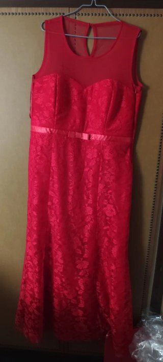 Vestido largo de encaje rojo, talla 50