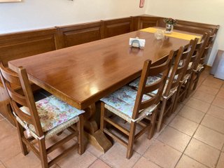 Tavolo rovere massello 305 cm, panca e 6 sedie