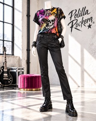 Pantalón Negro Satinado con Hebillas