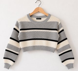 Jersey corto SHEIN de rayas gris y blanco talla S