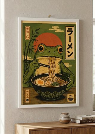 Rana Ramen Japonés – Lámina Ukiyo-e Vintage.