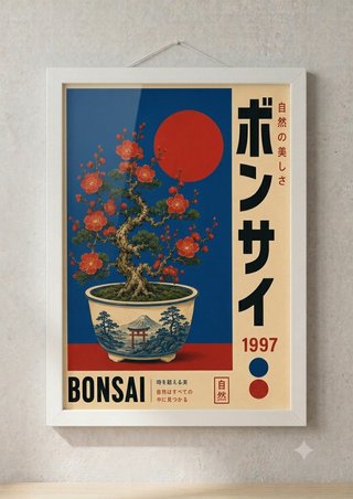 Lámina Decorativa Bonsái Japonés Vintage