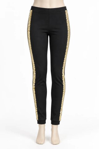 Pantalón Negro con Franjas Doradas Brillantes