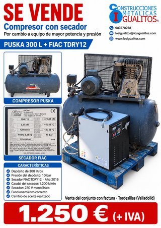 Compresor Puska 300L con Secador Fiac TDRY12