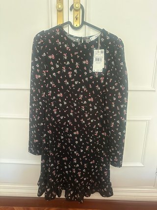 Vestido Negro de Flores Mango Talla S
