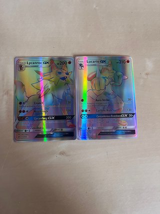 Dúo Cartas Pokémon Lucario GX y Lycanroc GX