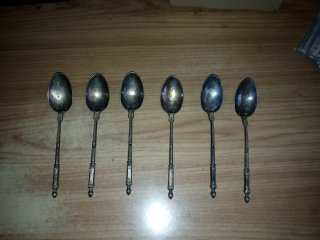 Set di 6 cucchiaini di Alpaca, antico