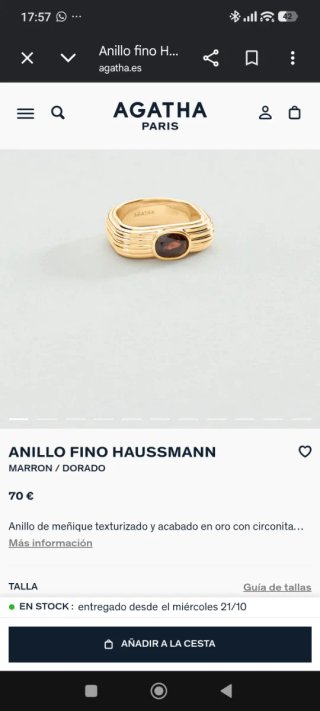 Anillo Haussmann Agatha Paris Marrón/Dorado