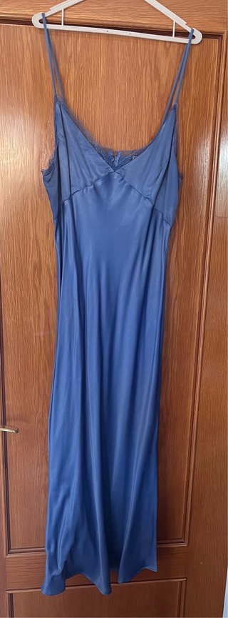 Vestido lencero azul Zara