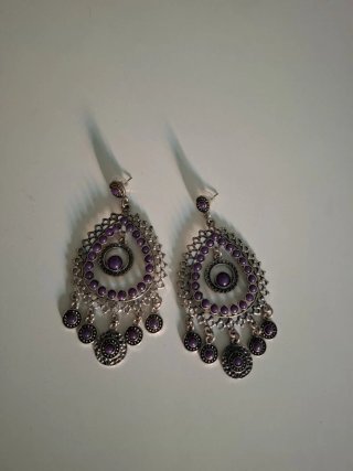 Pendientes Largos Plateados y Morados