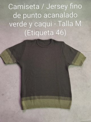 Camiseta-Jersey fino de punto acanalado verde-caqu
