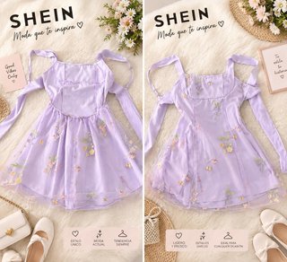 Vestido Corto Lila con Flores Bordadas