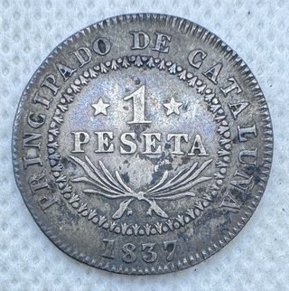 Moneda 1 Peseta 1837 Principado de Cataluña