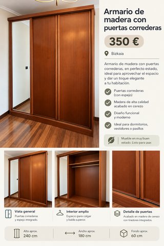 Armario de Madera con Espejo y Puertas Correderas