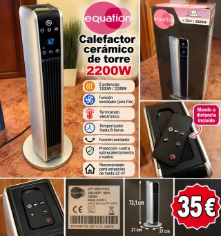 Calefactor cerámico Equation 2200W  mando y caja.