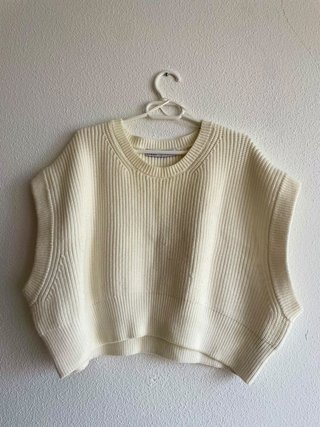 Top Zara Acanalado Blanco Roto Talla M