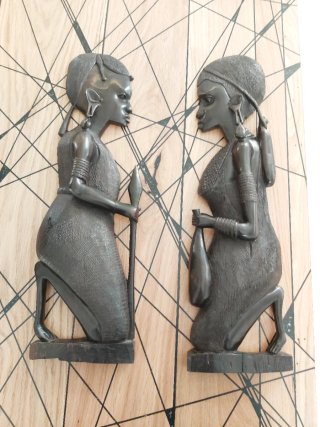 Coppia sculture in legno guerrieri africani