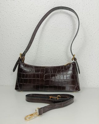 Bolso Baguette Piel Efecto Cocodrilo Chocolate