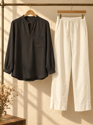 Conjunto Blusa Negra y Pantalón Blanco Talla M