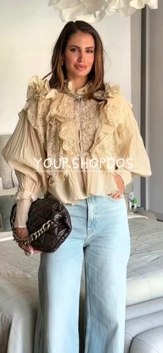 Blusa Romántica Volantes Beige T/ L y XL