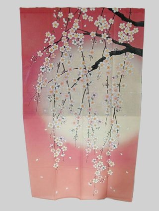 Noren de cerezos y luna rosa, 85 × 150 cm