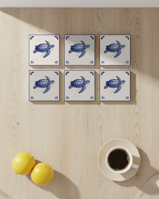 Pack 6 azulejos tortuga marina estilo Delft