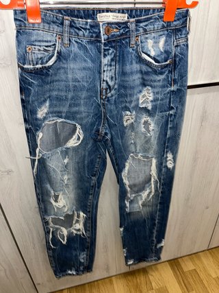 Vaqueros Rotos Bershka Azul Talla S