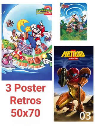 3 Pósteres Retro: Mario, Zelda y Metroid 50x70