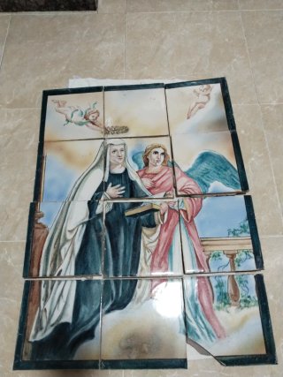 Cuadro de Azulejos Antiguo Motivo Religioso