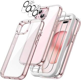 JETech 5 in 1 Custodia per iPhone 15 6,1 Pollici con 2 Protezioni Schermo in Vetro Temperato e 2 Protezioni Obiettivo Fotocamera