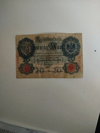 Billete antiguo Alemania 20 Marcos 1914