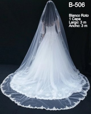 Velo de Novia Catedral con Encaje de Formas 3 m.