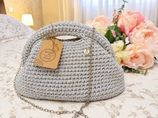 Bolso Clutch Plateado Tejido