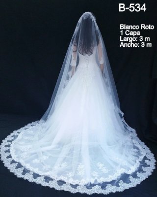 Velo Novia Largo 3 m con Encaje Chantilly Blanco n