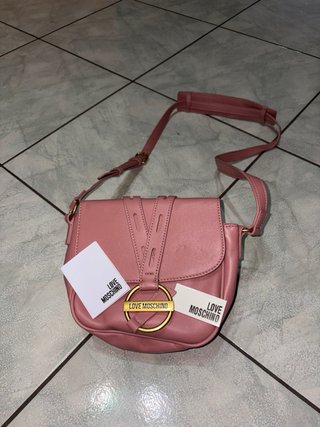 Borsa a tracolla Love Moschino rosa e oro