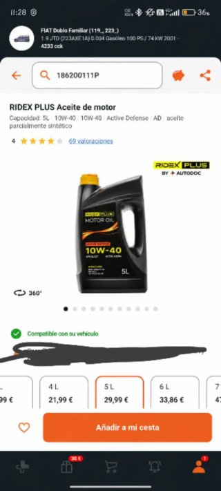 Aceite de Motor Ridex Plus 10W-40 5L