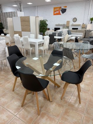 Mesa Redonda Cristal 120 cm con 4 Sillas