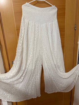 Pantalón Ancho de Encaje Blanco