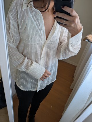 Camisa Zara Crema con Lentejuelas Talla S