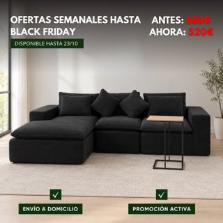 Sofá Chaise Longue Negro + Mesa - Oferta