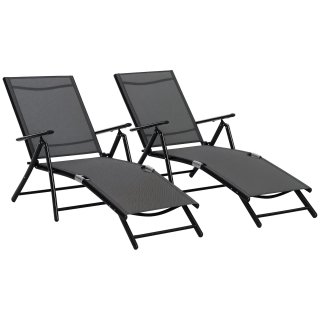Set 2 Sdraio Pieghevoli Giardino Nero 64x134x95cm