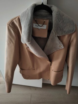 Cazadora Biker Beige con Borrego