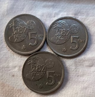 3 Monedas de 5 Pesetas Mundial 82