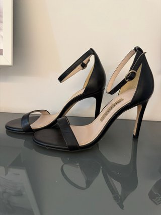 Sandalias de tacón de piel, negras Zara Talla 37