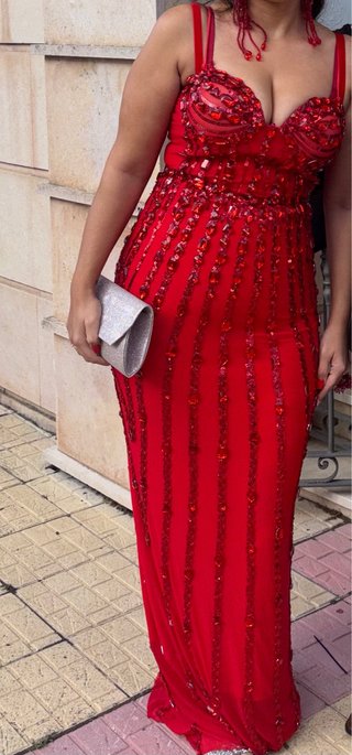 Vestido boda gitana Rojo con pendientes y anillo