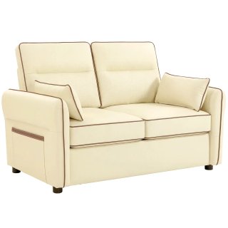 Divano 2 Posti Finta Pelle Beige con 2 Cuscini