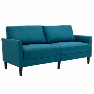 Divano 3 Posti in Tessuto Blu Pavone 191x79x87 cm