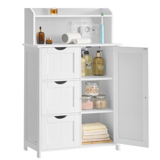 Armario de baño y mueble, MDF blanco, con enchufes