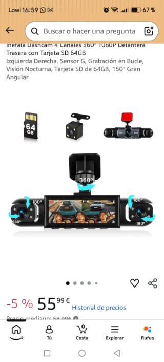 Dashcam Inefala 360 4 Canales con SD 64GB