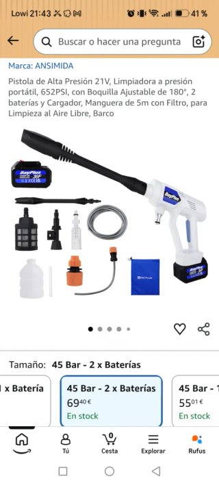 Hidrolimpiadora Portátil 21V con 2 Baterías